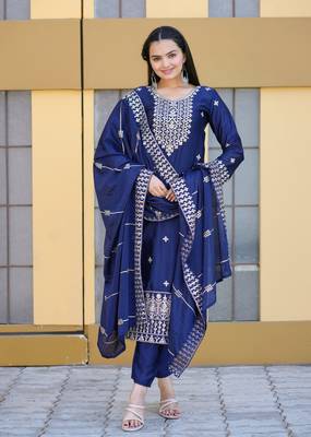 Navy Blue chinon with emboidery work Salwar suits  1