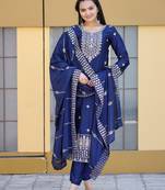 Navy Blue chinon with emboidery work Salwar suits 