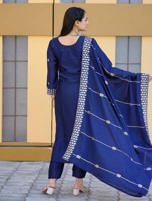 Navy Blue chinon with emboidery work Salwar suits  6