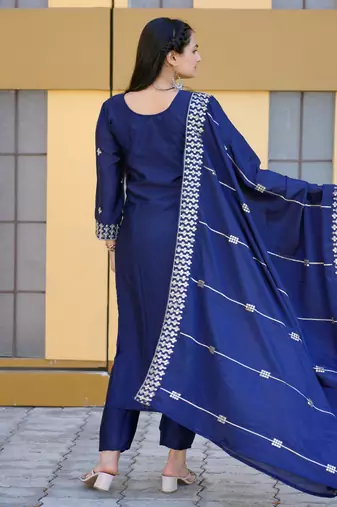 Navy Blue chinon with emboidery work Salwar suits 