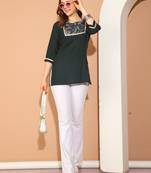 Bottle green poly silk printed traditional tunic