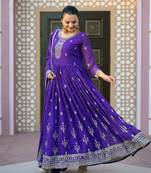 purple georgette Embroidery stitched suit set  