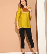 Yellow poly silk printed traditional tunic