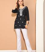 Black rayon floral embroidered traditional tunic