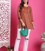 Orange pure cotton jaipuri printed traditional tunic