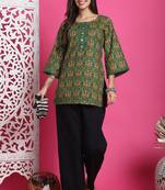 Green pure cotton jaipuri printed traditional tunic