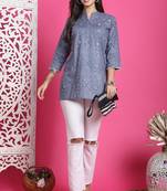 Grey & white pure cotton bandhani printed traditional tunic