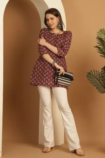 Wine cotton foil printed traditional tunic