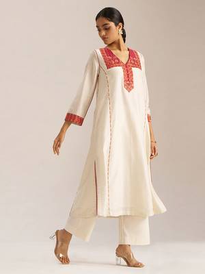 Ivory and maroon chanderi banjara embroidery co-ord set 2