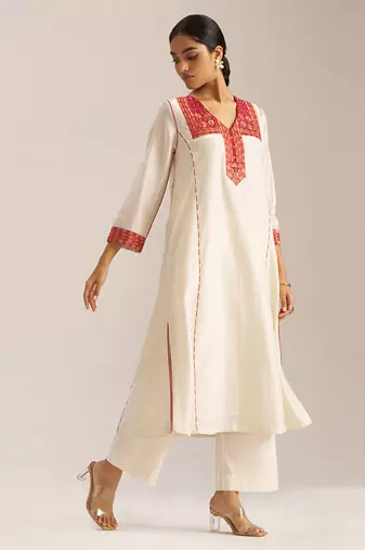 Ivory and maroon chanderi banjara embroidery co-ord set