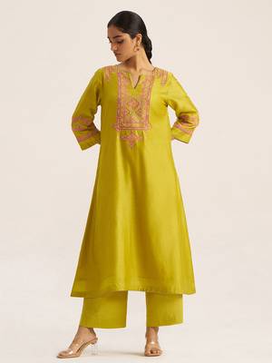 Cress green chanderi banjara embroidery co-ord set 1