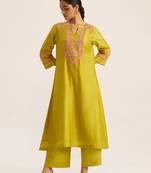 Cress green chanderi banjara embroidery co-ord set