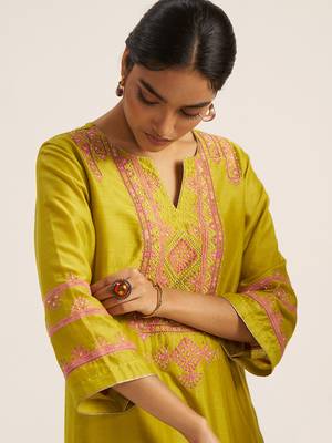 Cress green chanderi banjara embroidery co-ord set 2