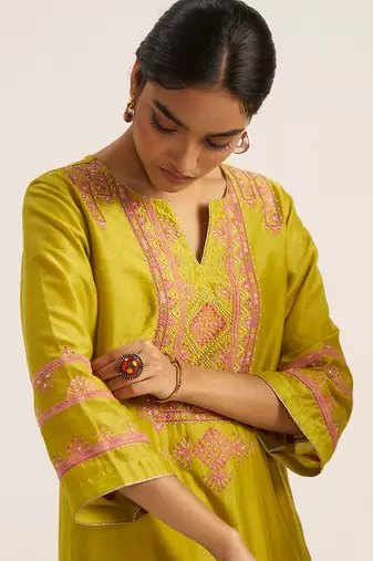 Cress green chanderi banjara embroidery co-ord set