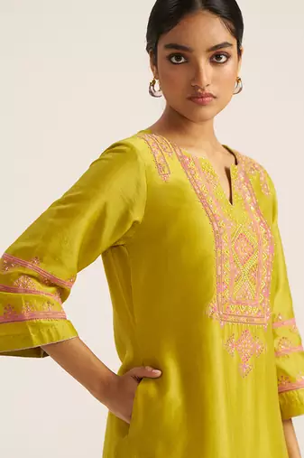 Cress green chanderi banjara embroidery co-ord set