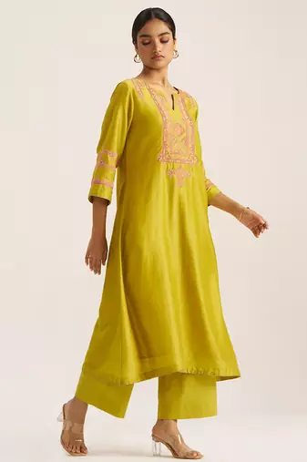 Cress green chanderi banjara embroidery co-ord set