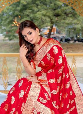 Red Color Banarasi Mushro Satin Sarees 1