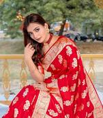 Red Color Banarasi Mushro Satin Sarees