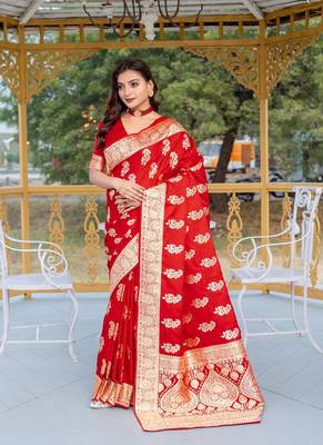 Red Color Banarasi Mushro Satin Sarees 2