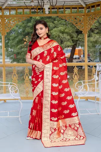 Red Color Banarasi Mushro Satin Sarees