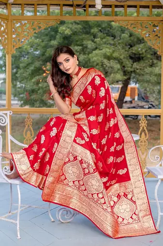 Red Color Banarasi Mushro Satin Sarees