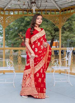 Red Color Banarasi Mushro Satin Sarees 4