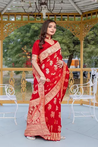 Red Color Banarasi Mushro Satin Sarees
