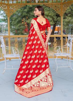 Red Color Banarasi Mushro Satin Sarees 5