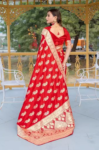 Red Color Banarasi Mushro Satin Sarees