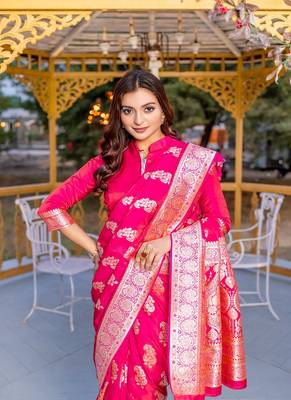 Pink Color Banarasi Mushro Satin Sarees 1