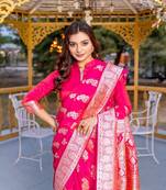 Pink Color Banarasi Mushro Satin Sarees