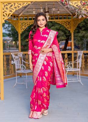 Pink Color Banarasi Mushro Satin Sarees 2