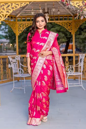 Pink Color Banarasi Mushro Satin Sarees
