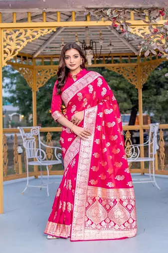 Pink Color Banarasi Mushro Satin Sarees