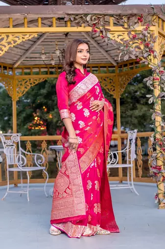 Pink Color Banarasi Mushro Satin Sarees