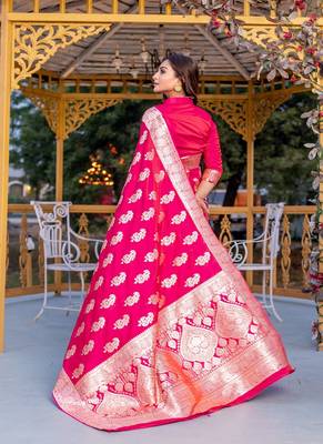 Pink Color Banarasi Mushro Satin Sarees 5