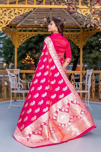 Pink Color Banarasi Mushro Satin Sarees