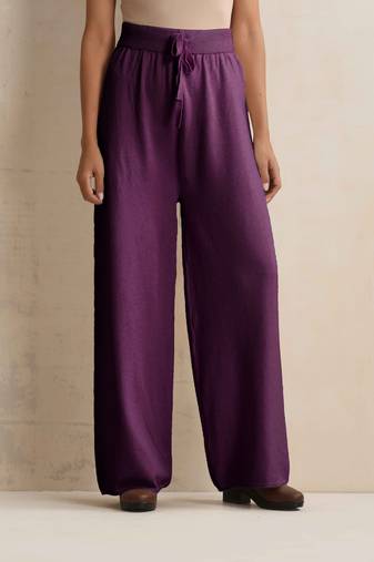 purple woollen flared pants