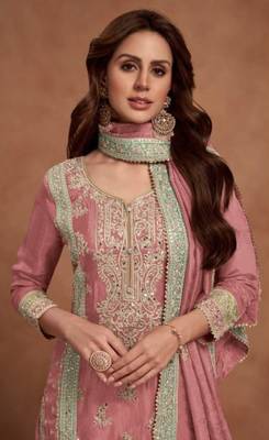 Dark peach embroidered silk salwar suit 2