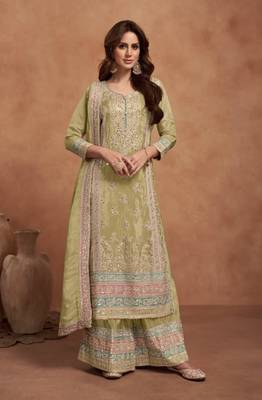 Lemon embroidered silk salwar suit 1