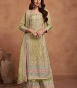 Lemon embroidered silk semi stitched salwar suit