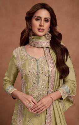 Lemon embroidered silk salwar suit 2