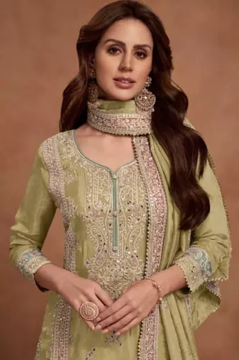 Lemon embroidered silk salwar suit