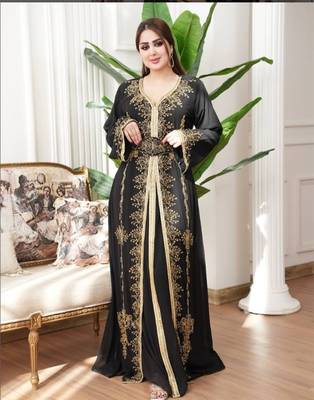Black color Handmade Moroccan Kaftan with hijjab 1