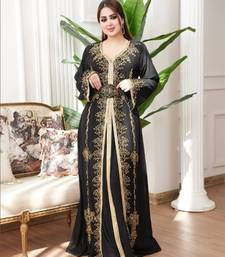 Black color Handmade Moroccan Kaftan with hijjab