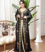 Black color luxurious Handmade Moroccan Kaftan with hijjab