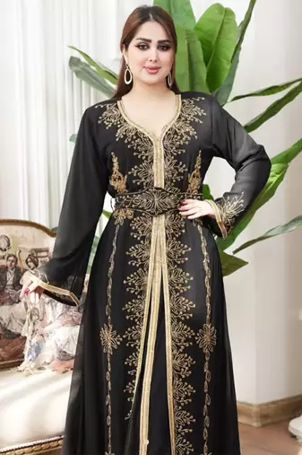 Black color Handmade Moroccan Kaftan with hijjab