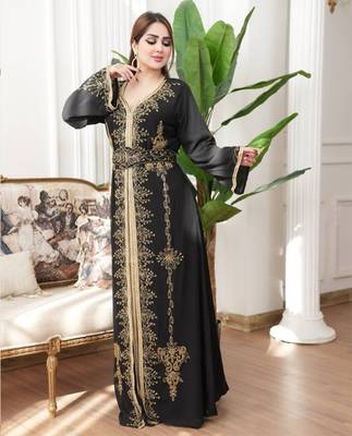 Black color Handmade Moroccan Kaftan with hijjab 3