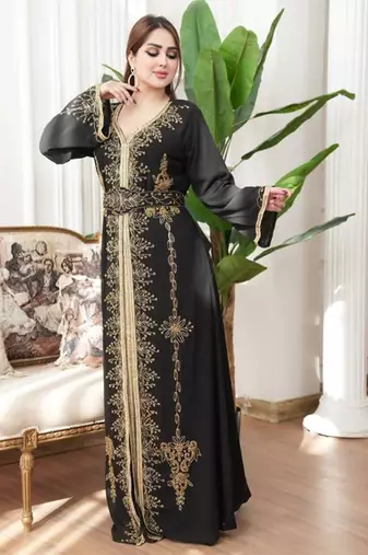 Black color Handmade Moroccan Kaftan with hijjab