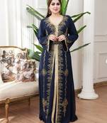 Navy Blue color luxurious Handmade Moroccan Kaftan with hijjab